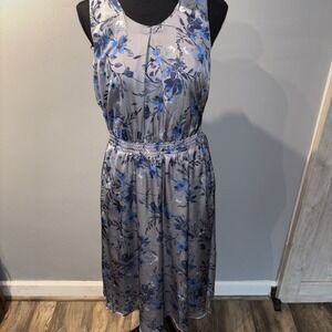 Coldwater Creek Radiant Reflections Dress Bluish Gray Floral Silk Sleeveless‎ 8P